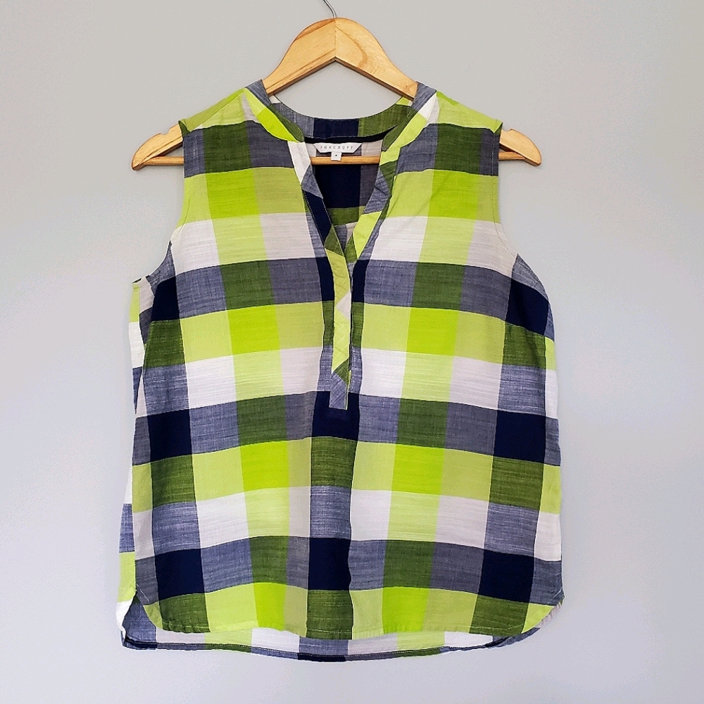 FOXCROFT Navy & Green Plaid Tank, Size 4